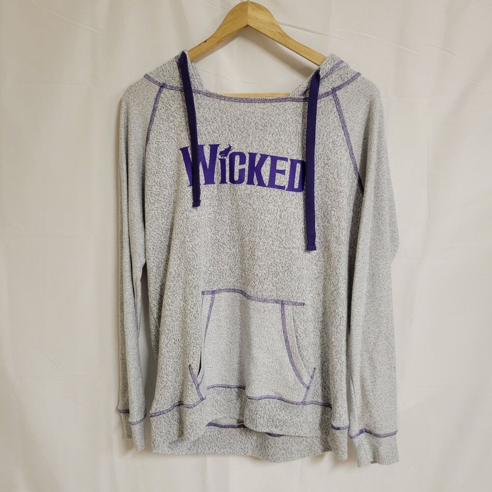 Official Wicked The Musical Broadway Hoodie Heather Gray/ Purple Pullover Size M